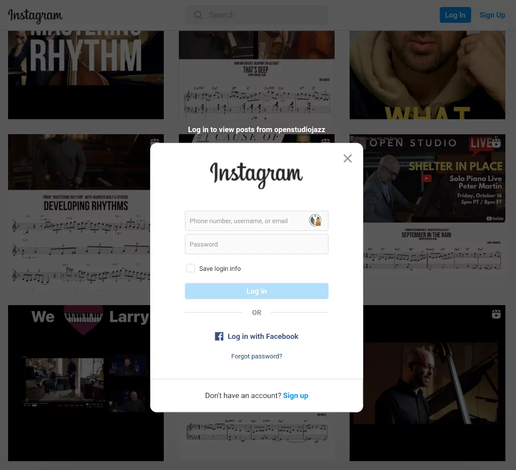 Instagram login popup is shown when trying to view user content