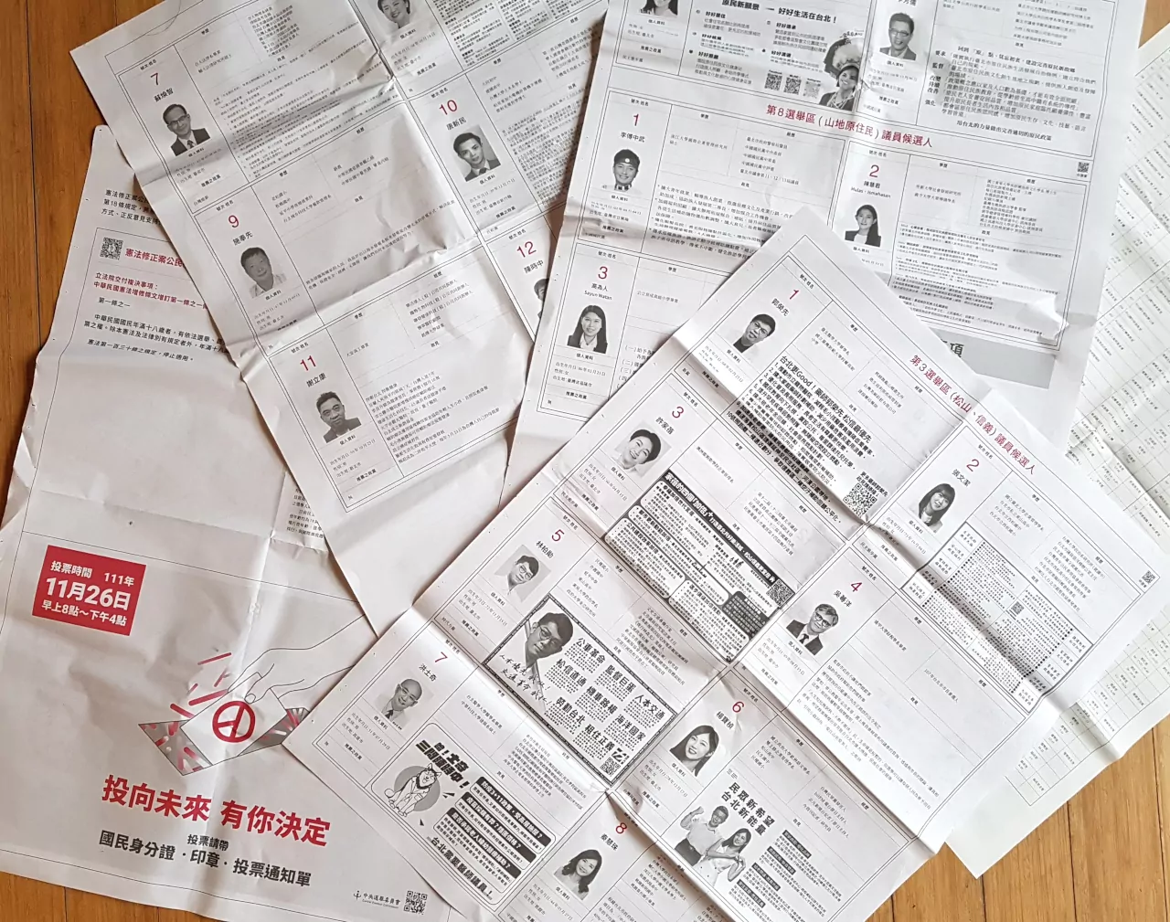 Bulletins for the 2022 Taiwanese local elections spread over the floor